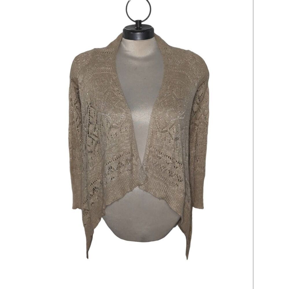 Copper Key Women's Tan with gold thread knit long sleeve Cardigan Size: S
